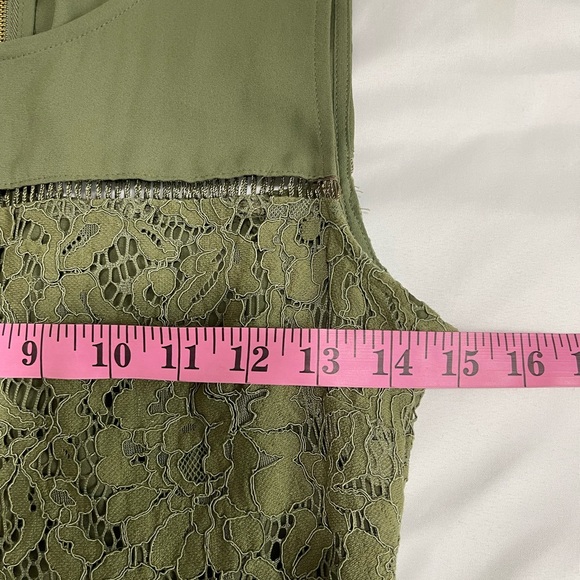 Maison Jules Fit &Flare Lace Sleeveless Eyelashes Hem Line  Burnt Olive Green 0 - Picture 9 of 11